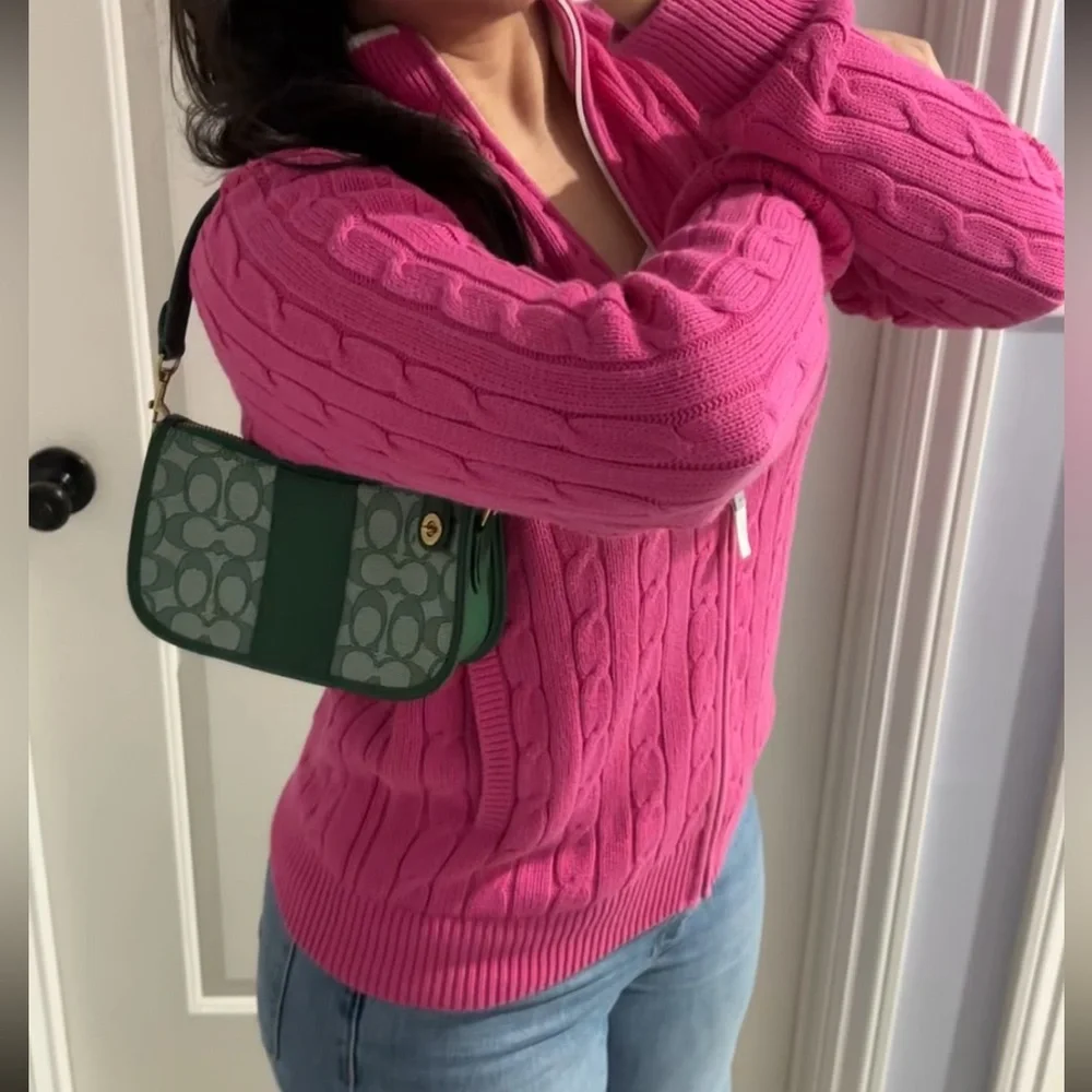 Coach Green Signature Jacquard Mini Swinger Baguette Shoulder Bag Rare Color - Picture 2 of 12